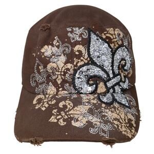 Leader Slideback Army Cap Brown One Size Fleur-de-lis Sequin Embellished
